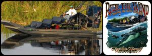 Ride The Wind logo next to a photo of an operator manning a boat